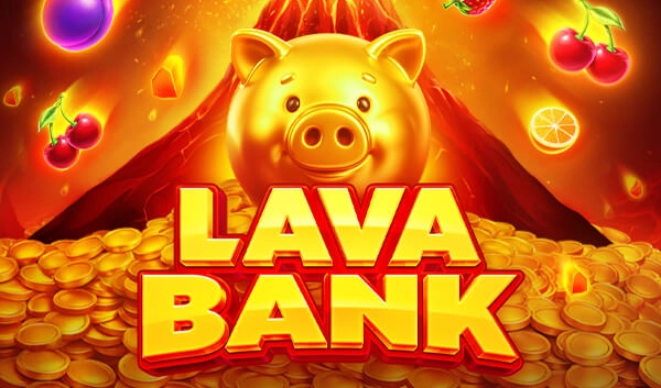 Lava Bank: golden piggy bank near volcano